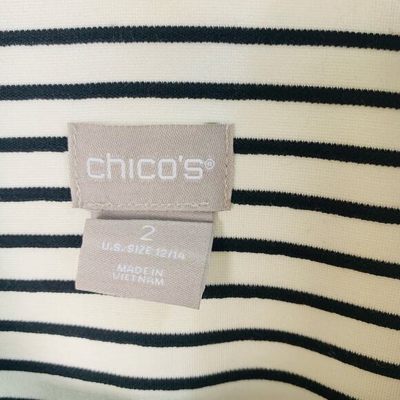 NEW Chicos Size 2 US L Striped Blazer Jacket White Black Nautical Career Stretch - Picture 9 of 10